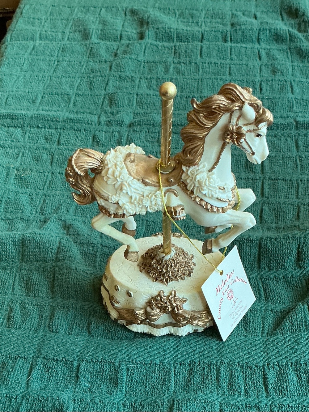 Ivory & Gold Carousel Horse Figurine - Decorative Music Box